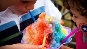 Kids eating shave ice